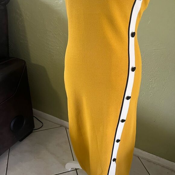 New York & Company Yellow Bodycon Midi Dress - Picture 4 of 6